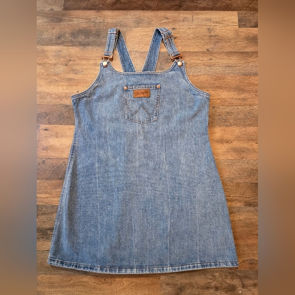 STAUD Wrangler Women's Western Blue Denim Light Wash Overall Mini Dress Size XL - Picture 2 of 9